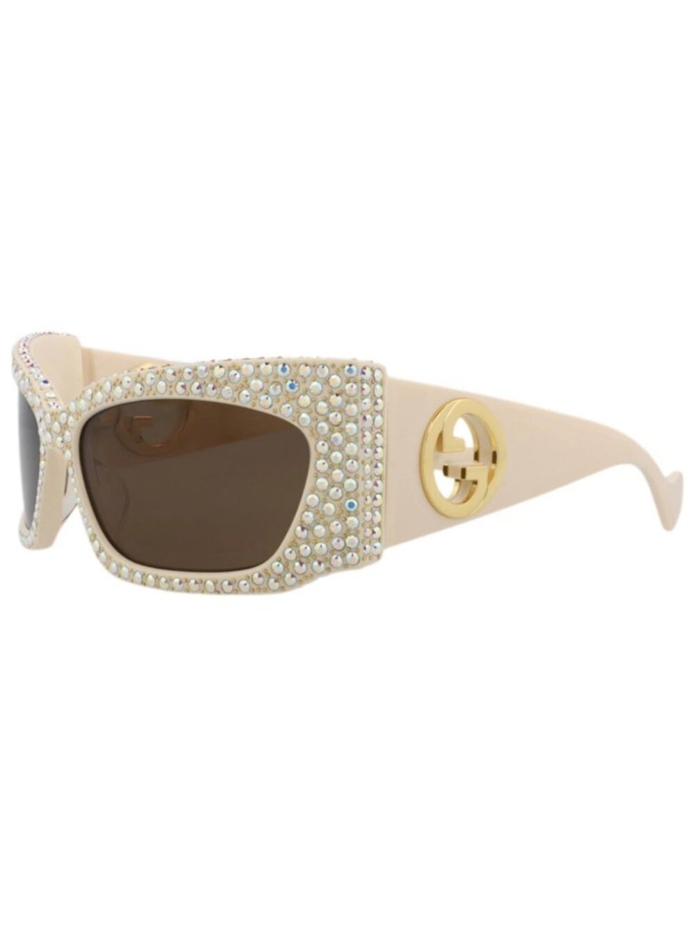 New Gucci Women's Sunglasses Shield Wrap Recycled Acetate Frame Ivory Ivory